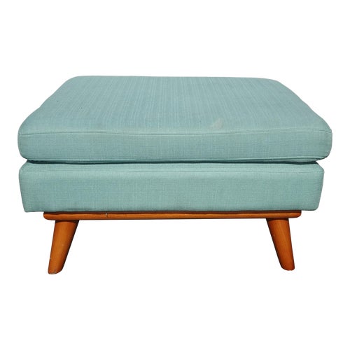 Vintage Mid Century Blue Ottoman Bench Footstool Stool