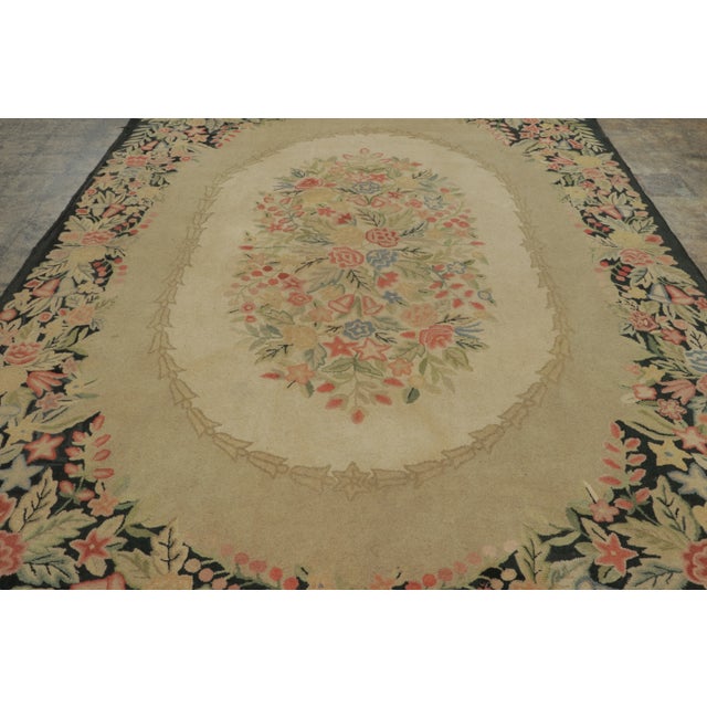 Rug & Kilim Antique Hooked Rug With Oval Floral Medallion & Botanical Border - Rug & Kilim For Sale - Image 4 of 9