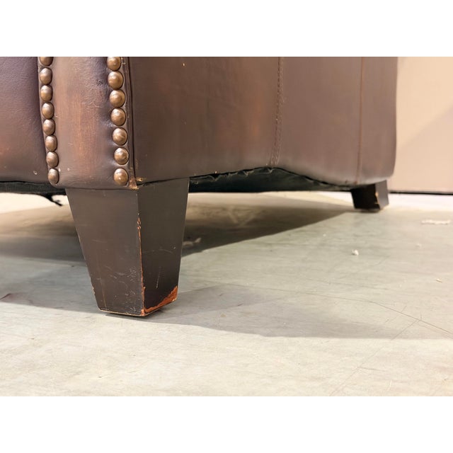 Animal Skin Vintage Bernhardt Brown Leather Club Chair With Nailhead Trim For Sale - Image 7 of 8