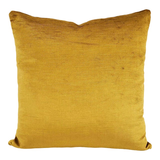 F. Schumacher Antique Linen Velvet in Gold Pillow Cover For Sale