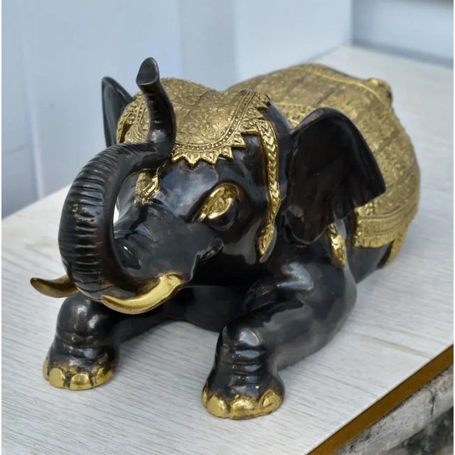 Asian Vintage Thai Ornate Two Tone Bronze Elephant Statue For Sale - Image 3 of 12