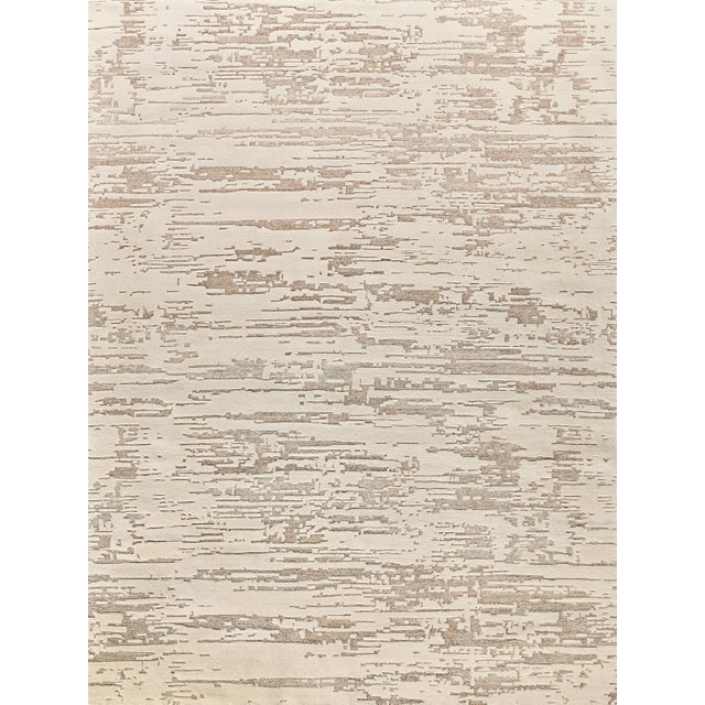 Exquisite Rugs Platinum Hand-Knotted New Zealand Wool & Nettle Fiber Light Beige Rug-12'X15' For Sale
