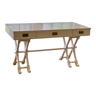Vintage Faux Bamboo X-Base Campaign Partner Desk Hollywood Regency For Sale