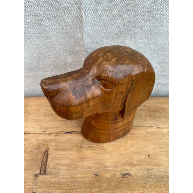 Tan Vintage Folk Art Carved Wood Dog Head For Sale - Image 8 of 11