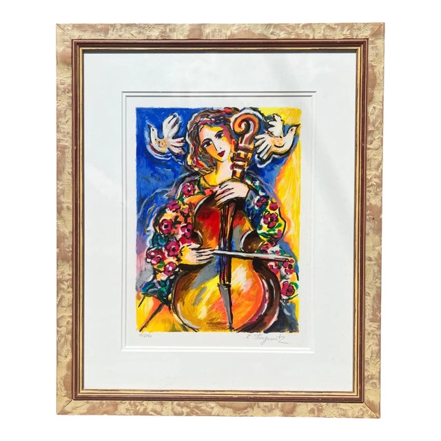 Zamy Steynovitz "Cello Player With Doves" Hand-Signed & Numbered Limited Edition Print For Sale