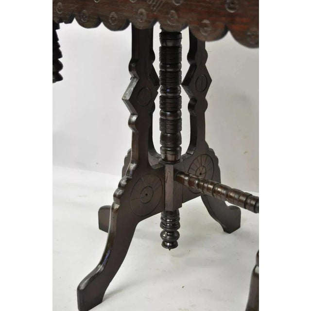 Brown Antique Eastlake Victorian Aesthetic Movement Carved Walnut 6 Leg Parlor Table For Sale - Image 8 of 12
