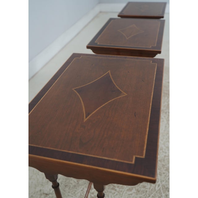 1970s High Quality Inlaid Mahogany Nesting Stack Tables For Sale - Image 5 of 12