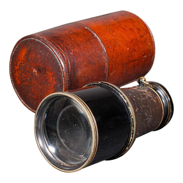 Small Antique Opera Monocular, German, Brass, Leather, Viewing Scope, Victorian For Sale