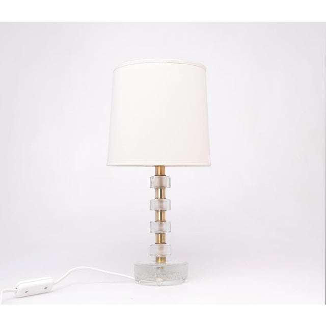 Crystal and Brass Table Lamp by Orrefors for Vitrika, 1960s For Sale - Image 12 of 12