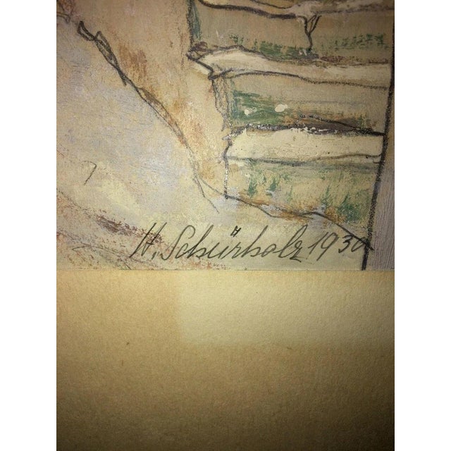 Beige Schürholz Hans, Baška Street View KRK Street Dalmatia Croatia, 1930, Oil on Canvas For Sale - Image 8 of 13
