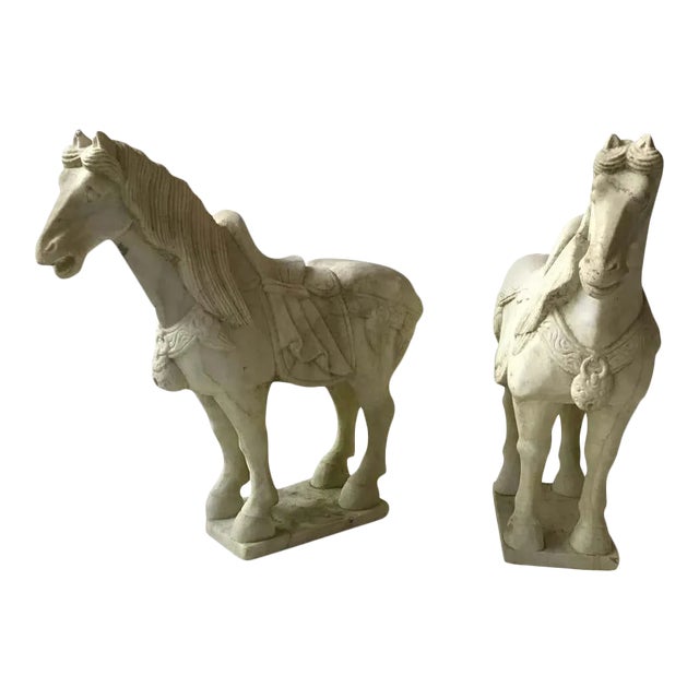Carved Marble Asian Horses - a Pair For Sale