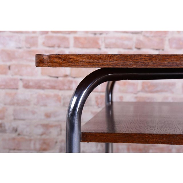 1940s Bauhaus Table in Oak and Chrome attributed to Vichr a Spol, Czech, 1940s For Sale - Image 5 of 17