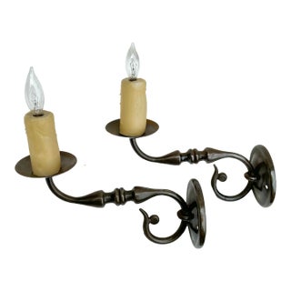 Pair of Vintage Wall Sconces: Very Large Antiqued Brass Wall Sconces, Paul Ferrante For Sale