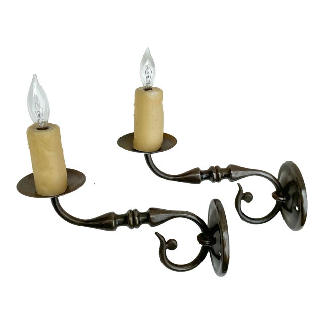 Pair of Vintage Wall Sconces: Very Large Antiqued Brass Wall Sconces, Paul Ferrante For Sale