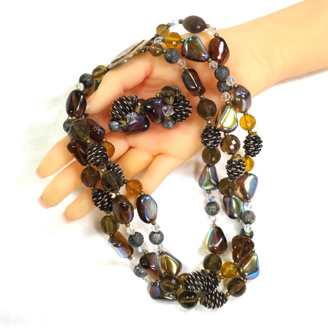Vintage 1950s Multi-Strand Amber Art Glass Necklace Set - 3 Pieces For Sale - Image 11 of 11
