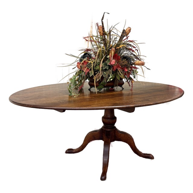 Antique English Country Oval Dining Table Farmhouse Pedestal Oak 1920s-30s For Sale