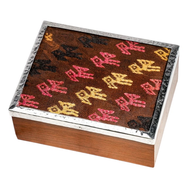 Wonderful Vintage Peruvian Keepsake Box Pre-Columbian Peru Textile Sterling Silver Wood Jewelry Desk Home Decor For Sale