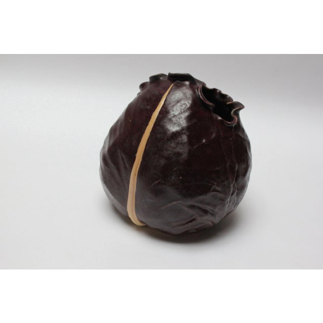 Mid-Century Modern Vintage Matte-Glaze Cordovan Crimped Ceramic Vase For Sale - Image 3 of 13