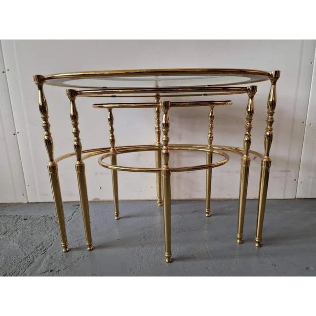 French Side Tables in Brass and Glass, Set of 3 For Sale - Image 3 of 6