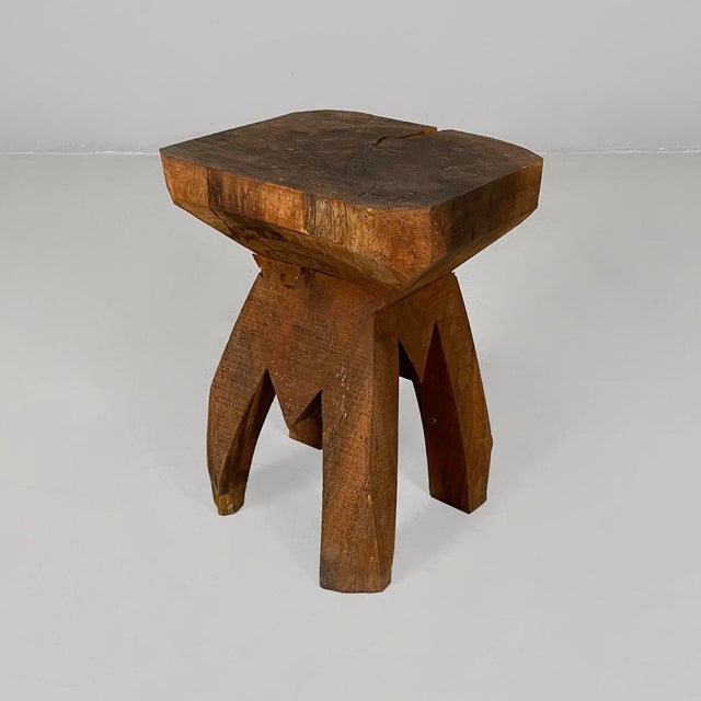 Italian Modern Square Wooden Stools, 1970s, Set of 3 For Sale - Image 4 of 18
