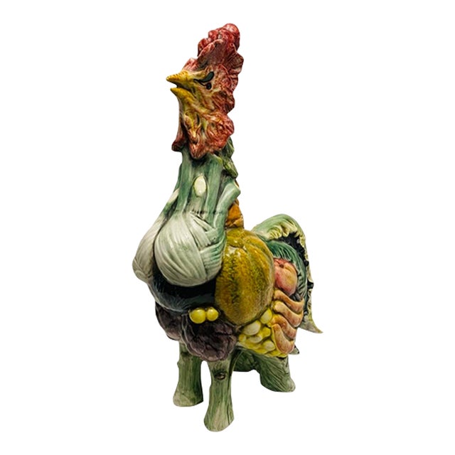 Vintage Italian Majolica Vegetable Rooster Colorful Art Pottery For Sale