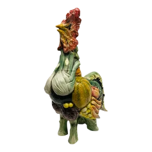 Vintage Italian Majolica Vegetable Rooster Colorful Art Pottery