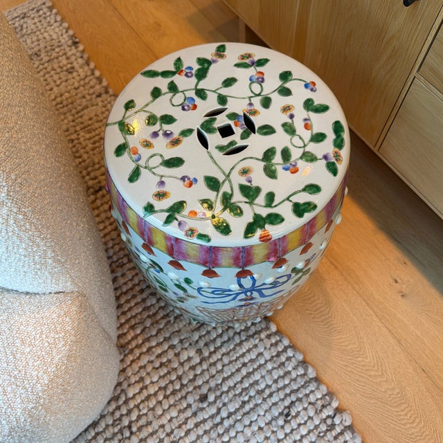Altfield Hong Kong Hand-Painted Chinoiserie Ceramic Garden Stool With Birdcage Motif For Sale In New York - Image 6 of 12