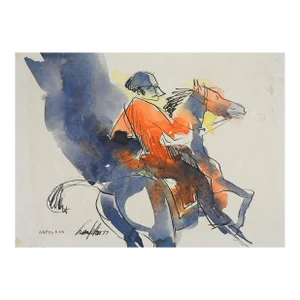 1977 Modernist Portrait Napoleon on Horseback Painting