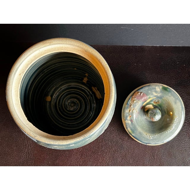 Teal Vintage Japanese Wabi Sabi Glazed Eathernware Mizushashi For Sale - Image 8 of 9