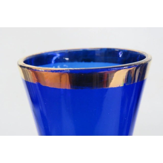 Cobalt Blue and Gold Hand Painted Flowers Czech Bohemian Glass Bud Vase For Sale - Image 9 of 13