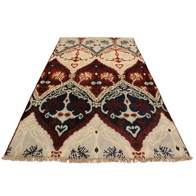 1990s Shabby Chic Modern Gray/Ivory Wool & Viscous Rug - 4'0 X 6'0 For Sale - Image 4 of 8