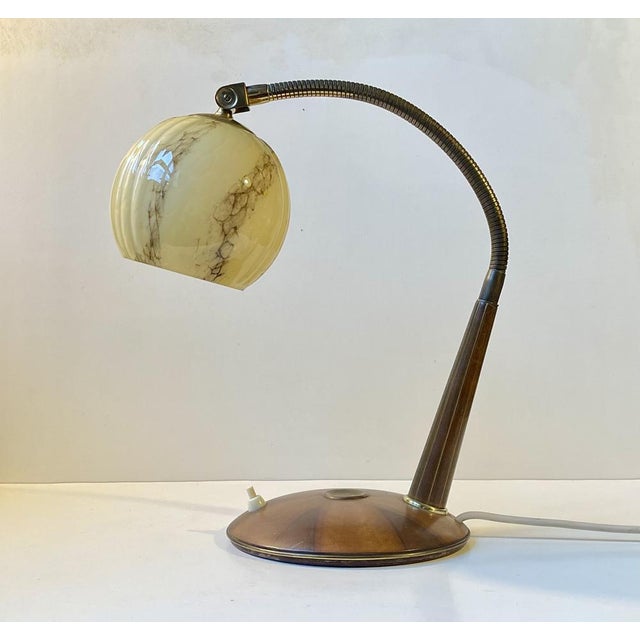 Italian Art Deco Table Lamp in Walnut and Marbled Glass, 1930s For Sale - Image 9 of 9
