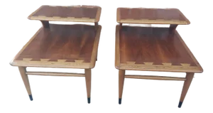 1960s Pair of Mid Century Modern Lane Acclaim Two Tiered Side / End Lamp Tables.
