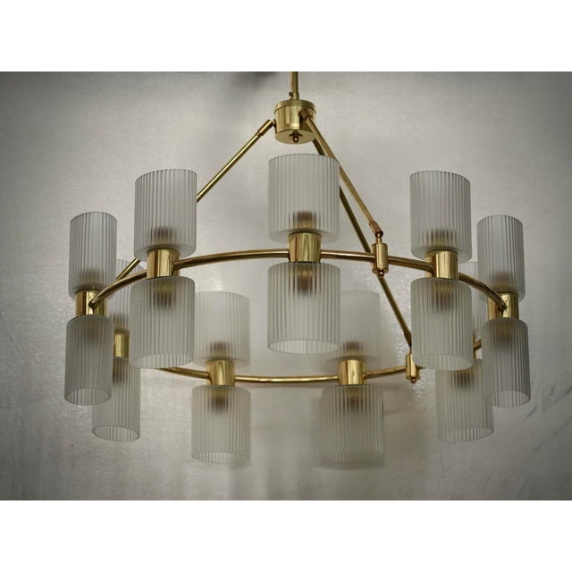Mid-Century Murano Round Art Glass and Brass Chandeliers and Pendant For Sale - Image 4 of 10