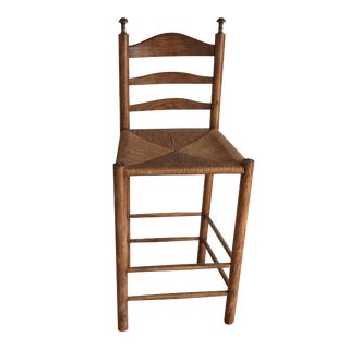 Vintage Turned Wood Woven Rush Counter Stool For Sale