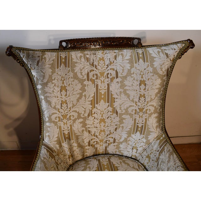 1930 Pair French Carved Mahogany High-Back Living Room Chairs / Spring-Seat For Sale - Image 4 of 18