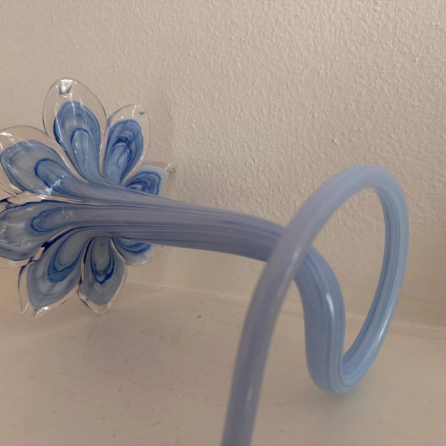 1990s Lavorazione Arte Murano Glass Flower Blue Bud Vase From Italy For Sale - Image 5 of 5