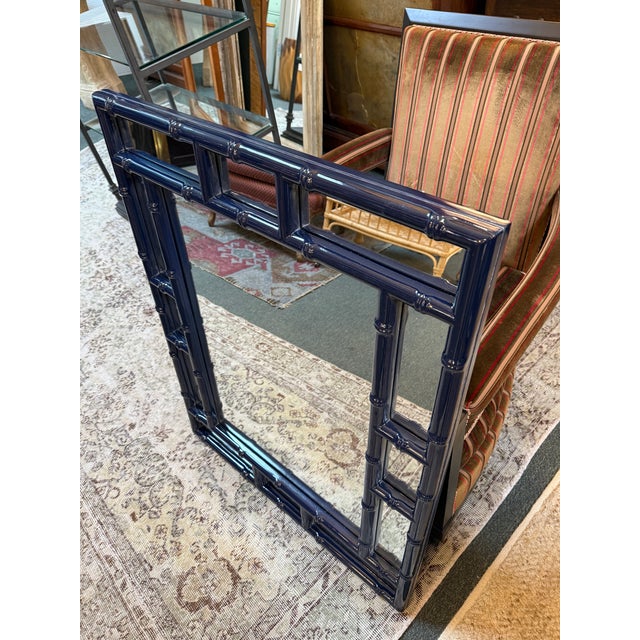 Chinoiserie Lacquered Faux Bamboo Wall Mirror, Navy For Sale - Image 12 of 12