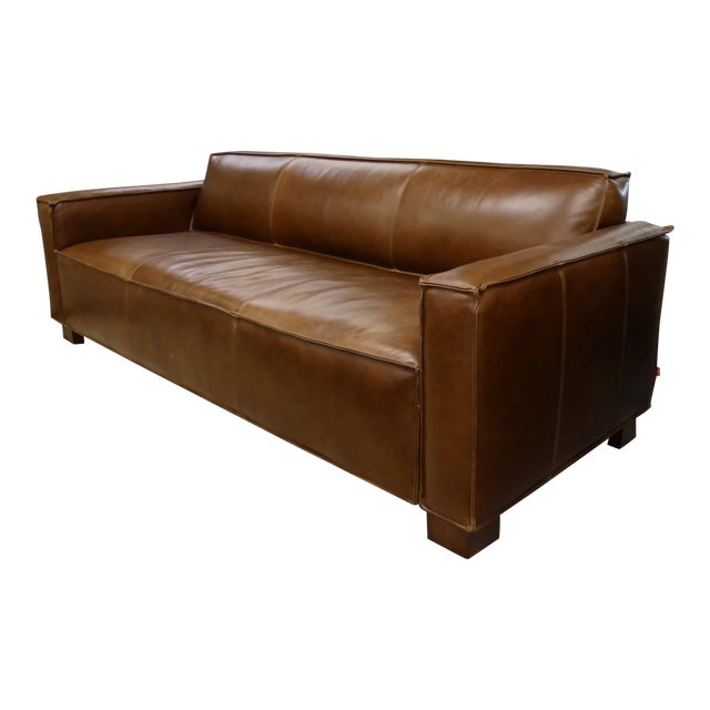 Gus Modern Cabot Saddle Brown Leather Sofa Showroom Floor Sample Chairish