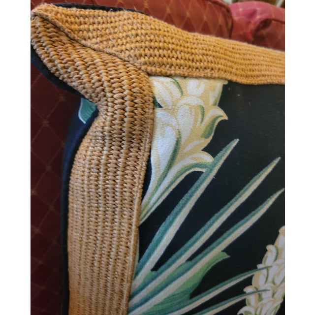 Textile Dorothy Draper Tropical Regency Brizillance Style Black Green Palm Leaf Throw Pillows- a Pair For Sale - Image 7 of 11