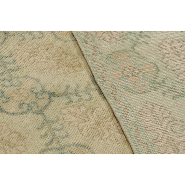 Beige Vintage Distressed Rug, Beige and Green Floral Geometric Pattern - Rug & Kilim For Sale - Image 8 of 8