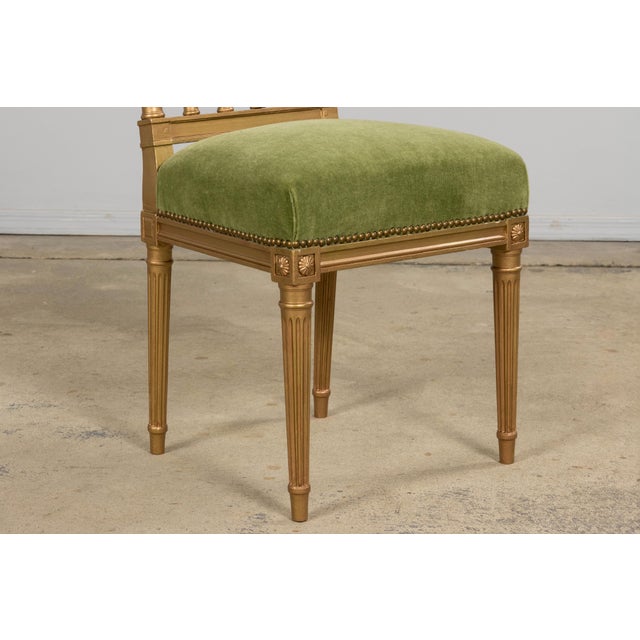 Antique French Louis XVI Style Giltwood Dining Chairs in Green Mohair, Set of 6 For Sale - Image 13 of 18