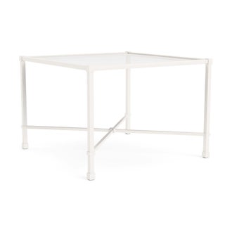 Brown Jordan Venetian 26" Square Occasional Table - Glass Top in Chalk For Sale