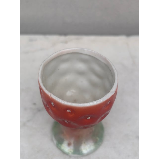 Art Deco German Porcelain Majolica Strawberry Egg Cup, Circa 1920 For Sale - Image 3 of 4