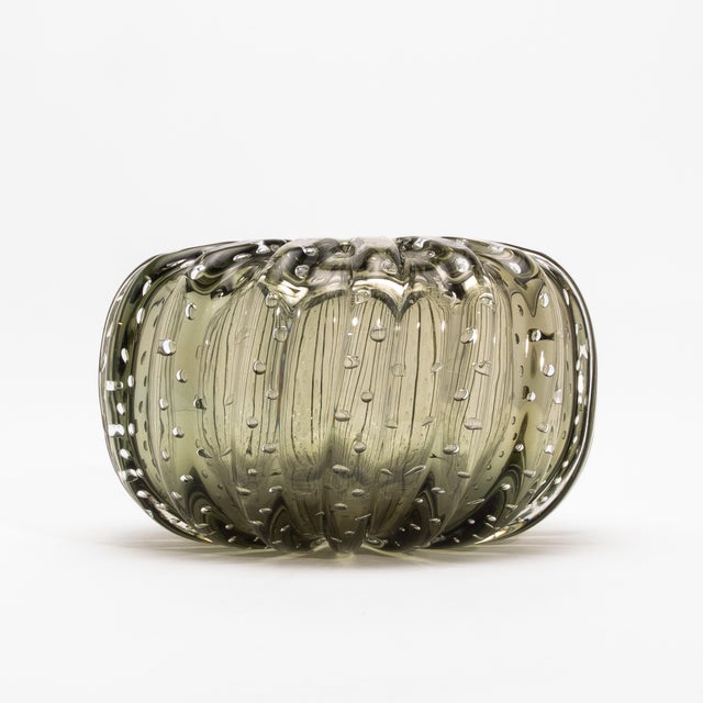 Modern Hand-Blown Murano Cactus Vase in Fern Green With Bubbles Small For Sale - Image 3 of 9