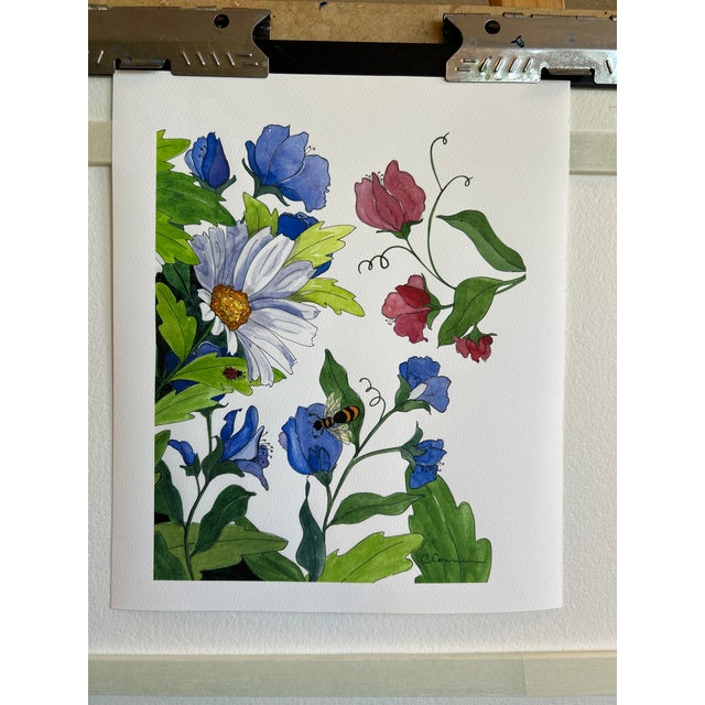 Illustration Sweet Peas Watercolor Painting Giclee Print For Sale - Image 3 of 6