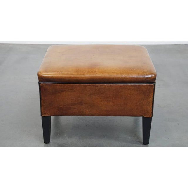 Square Sheepskin Ottoman with Black Piping For Sale - Image 3 of 10