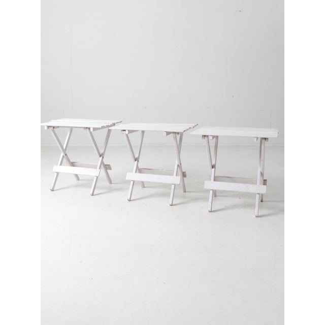 Shabby Chic Vintage Slat Wood Folding End Tables Set of 3 For Sale - Image 3 of 12