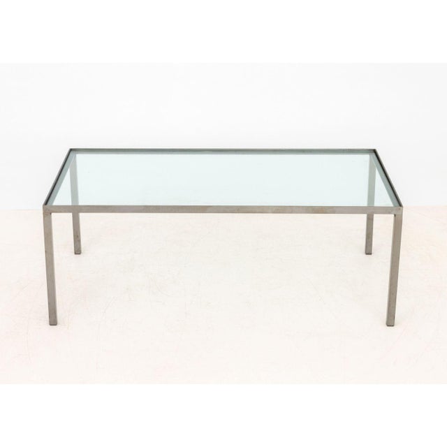 Modern Glass Top and Wrought Iron Coffee Table. 17.25" H x 46.5" W x 24.25" D. Provenance: From a Westchester County Estate.
