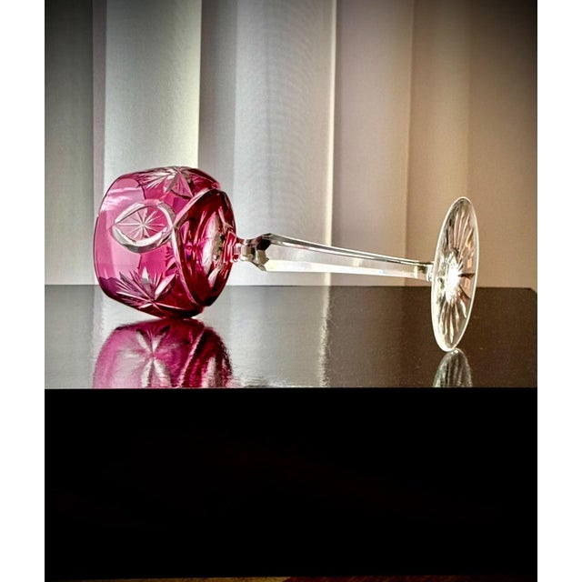 Vintage Ruby Cut-to-Clear Crystal Hock Wine Glasses, 1950, Set of 6 For Sale - Image 4 of 16
